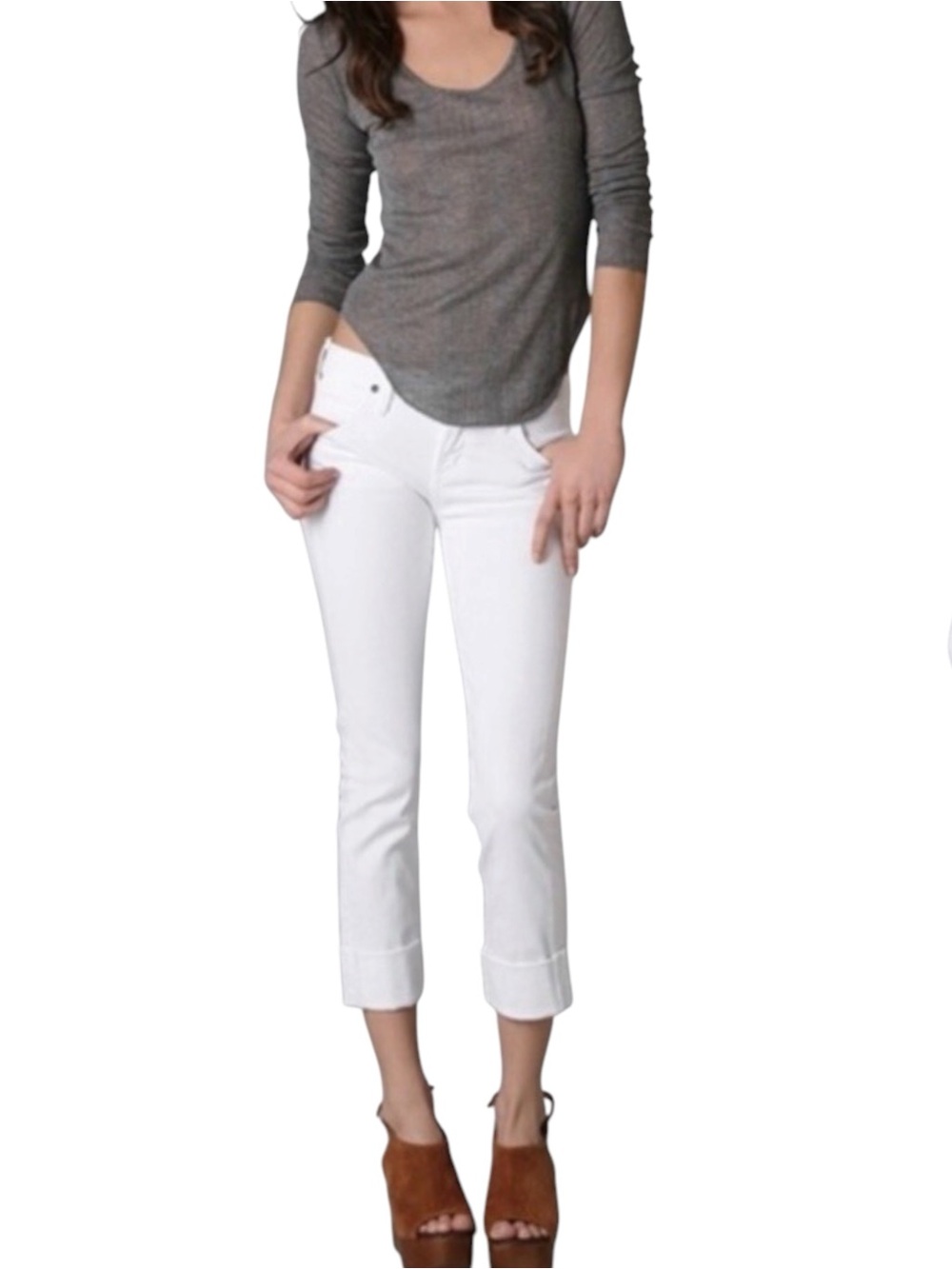 Citizens of Humanity White Dani Cropped Straight Leg Cuff Jeans (31x24)